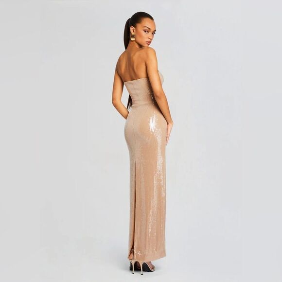 NWT RETROFÊTE EMBER Sequin Strapless Maxi Dress in Latte - Picture 6 of 12